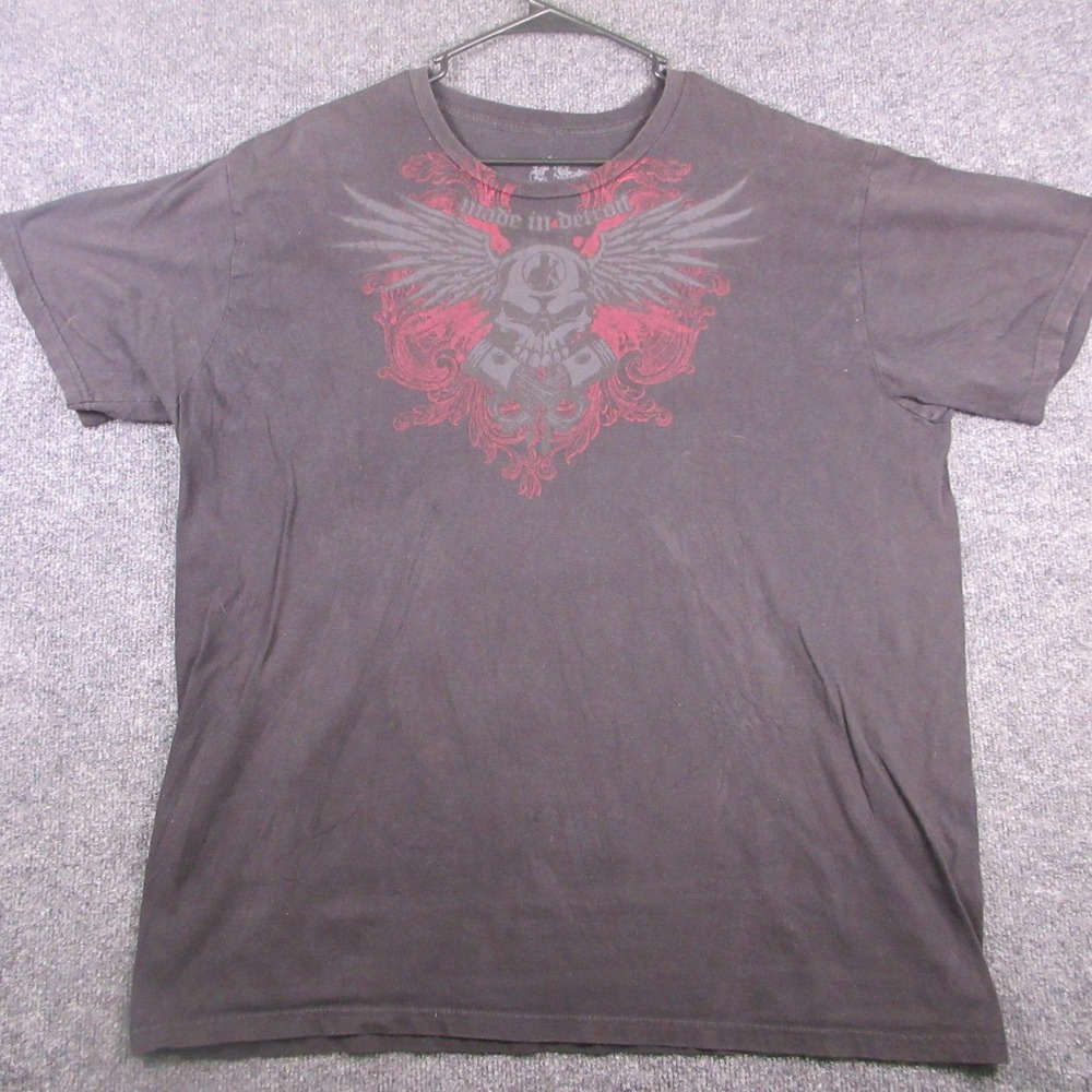 Y2K Made In Detroit Shirt Mens 2XL Gray Skull Wings Pistons Graphic Tee Biker